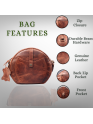 Crossbody Purse Buffalo Leather Hobo Women Semi Circle Zipper Brown Bag